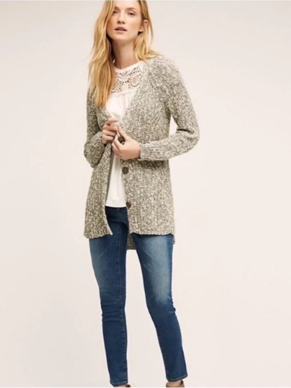 Angel Of The North Heathered Light Gray Open-Front Cardigan Abercrombie
